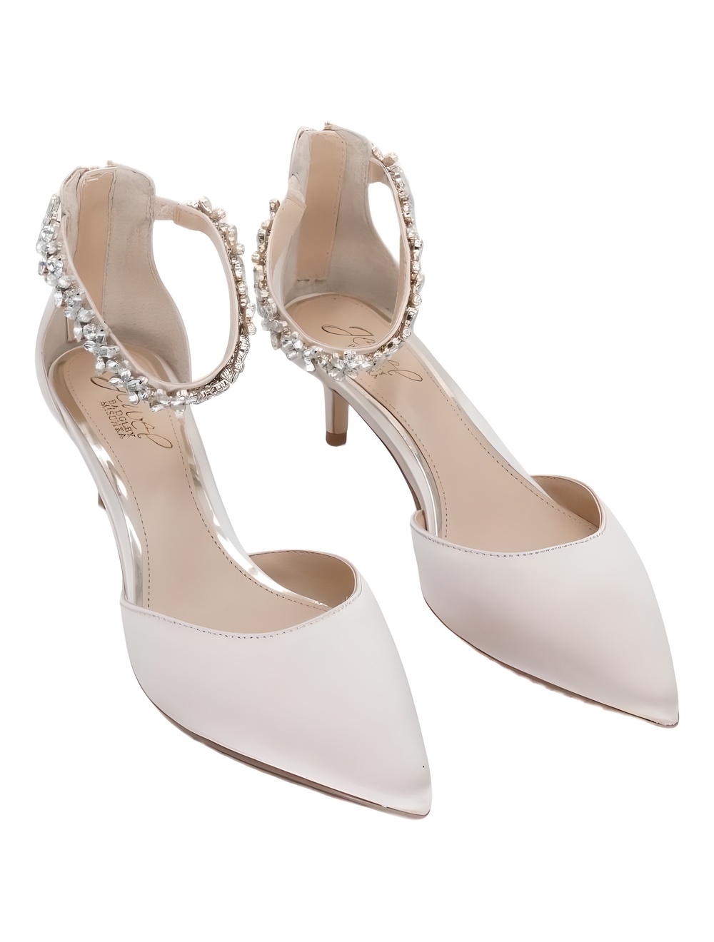 Jewel Badgley Mischka Robles Champagne Satin Rhinestone Kitten Heel Size 8M